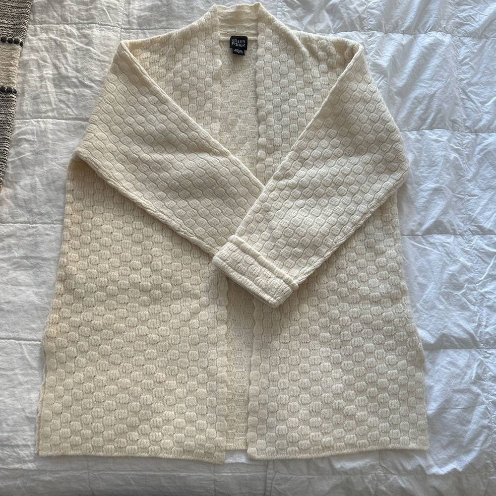 Eileen Fisher Cashmere Lambswool Cardigan Sweater Cream Size Small EUC